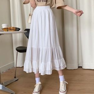 white tiered midi skirt